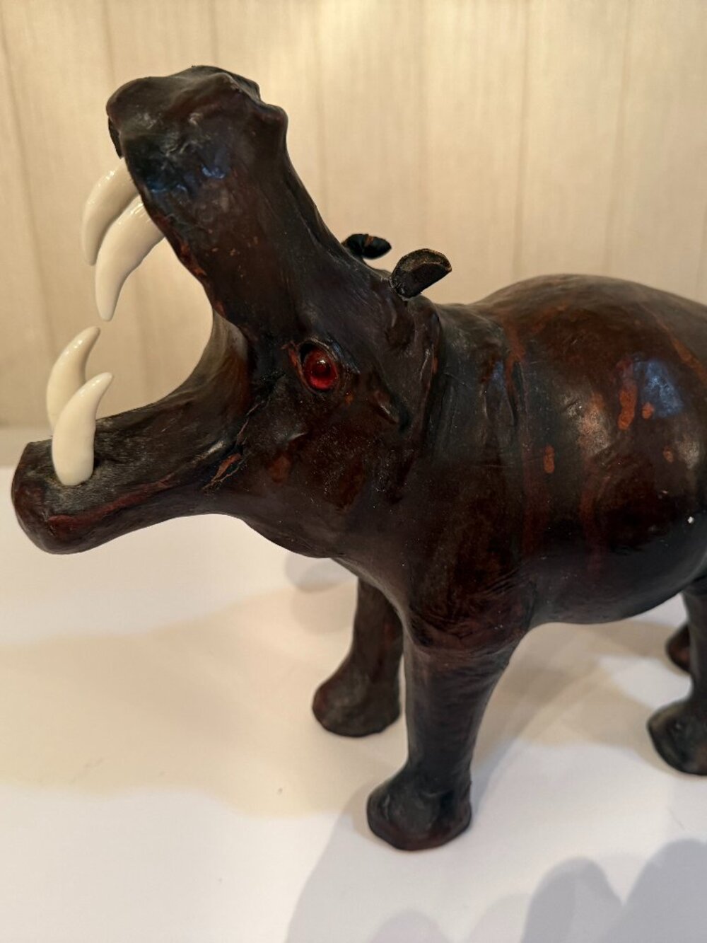 Vintage Leather Safari HIPPOPOTAMUS, Statues Figurine   RARE AND SPECIAL